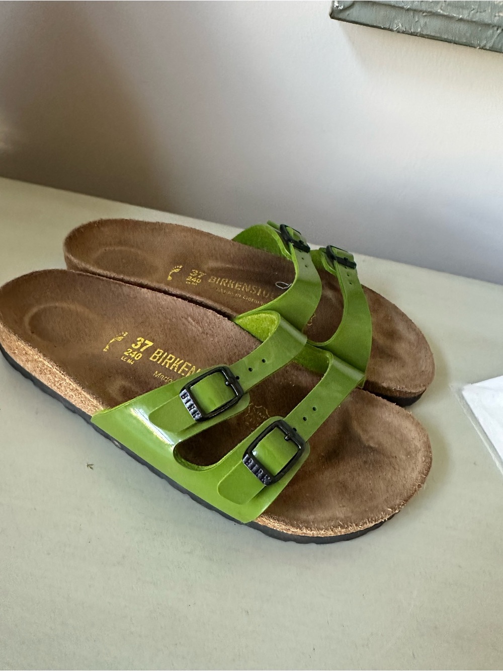 Birkenstock double buckle slide in sandals green